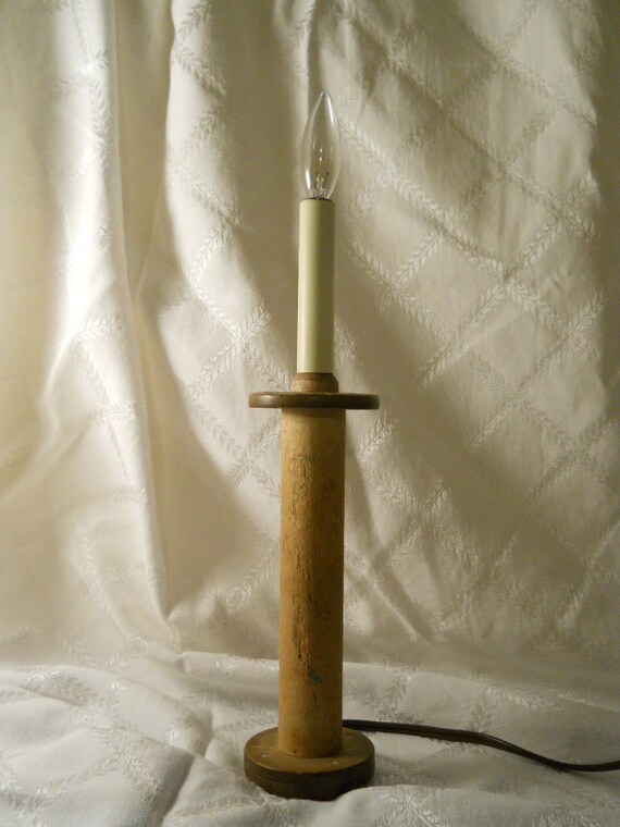 Primitive Wooden Spool Electric Candle Light by