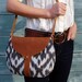 The Taplin Purse // Black and White Ikat and Duck Cloth with Cognac-colored Leather Closure and Strap