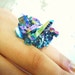 Rainbow Crystal Druzy Ring - Titanium Aura Quartz Cluster