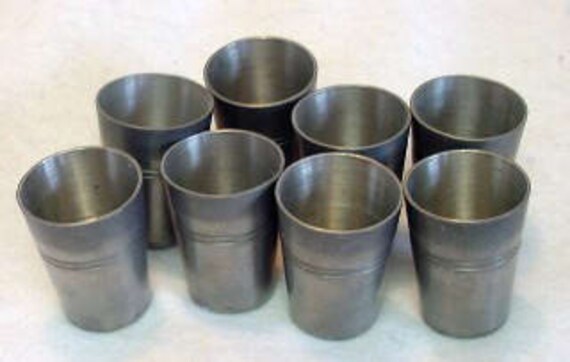 Set Of 8 Vintage Pewter Shot Glasses A S Angel Mark