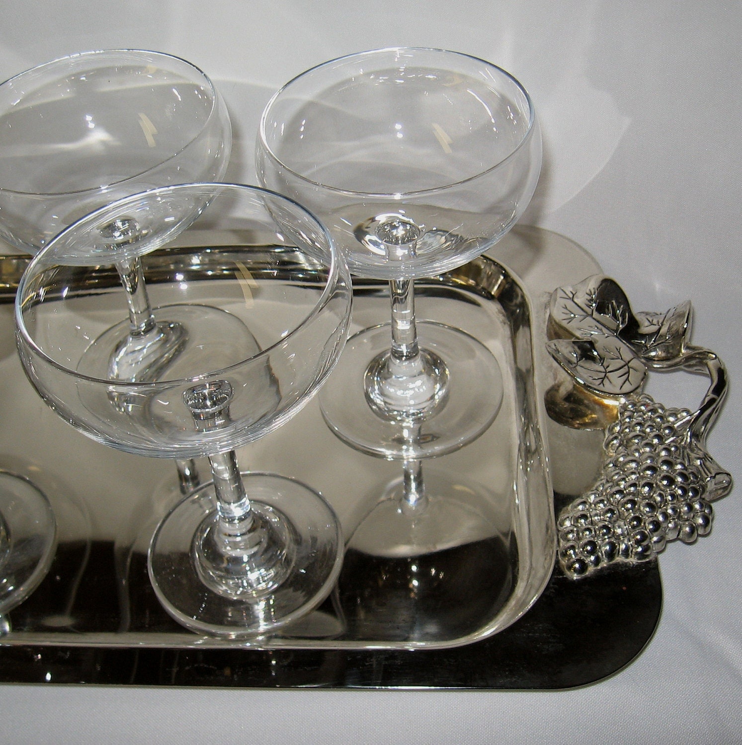 GODINGER Silver Plated Serving Tray Grape Design on Handles