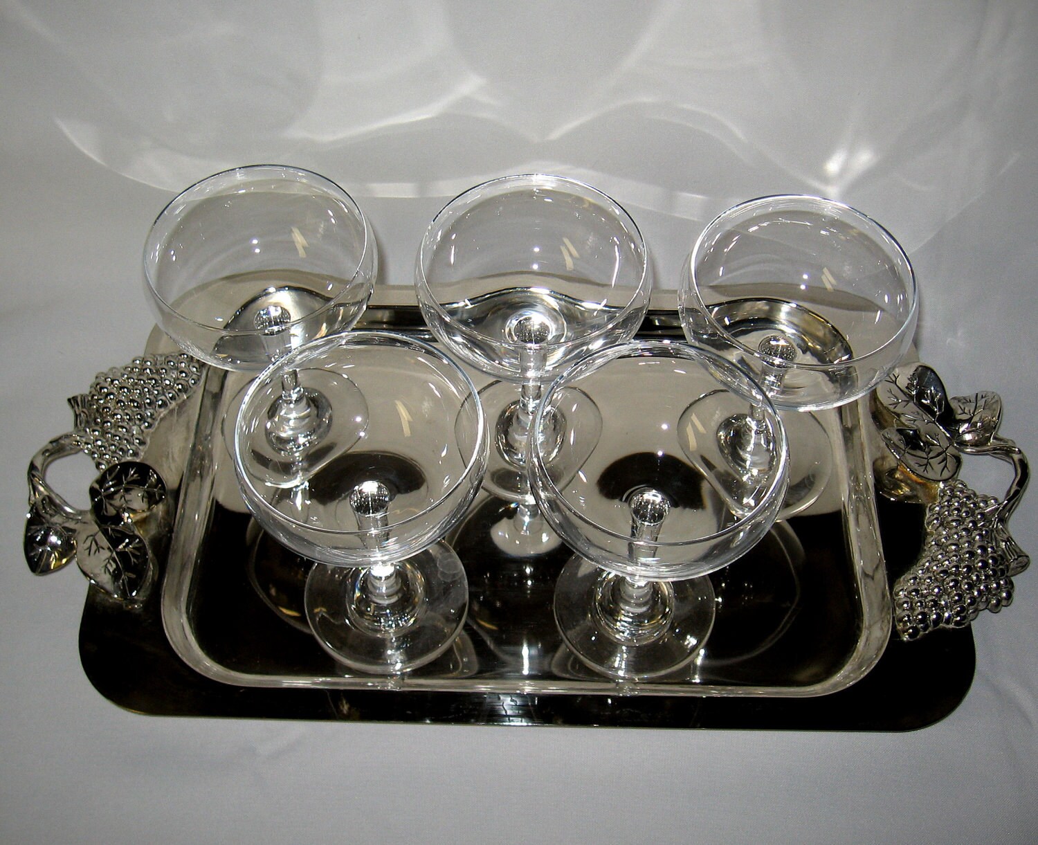 GODINGER Silver Plated Serving Tray Grape Design on Handles