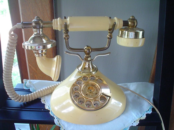 Vintage Princess Phone Yellow Ivory Rotary by TwoButtons4ever