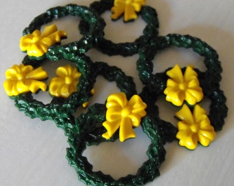 8 Yellow Bow Wreath Flat Back Buttons Size 1 1/4"