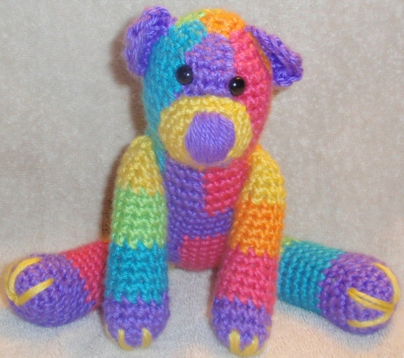 crochet rainbow teddy bear