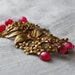 Vintage1940s Floral Brooch - Gold and Magenta, Pink Rhinestones - 40s