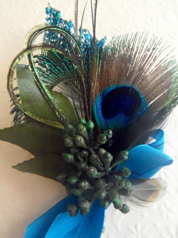 Peacock boutonniere lovely and elegant classic favorite