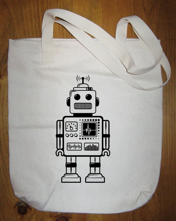 Items similar to Robot Bag Retro Robot Tote Made in USA Gift
