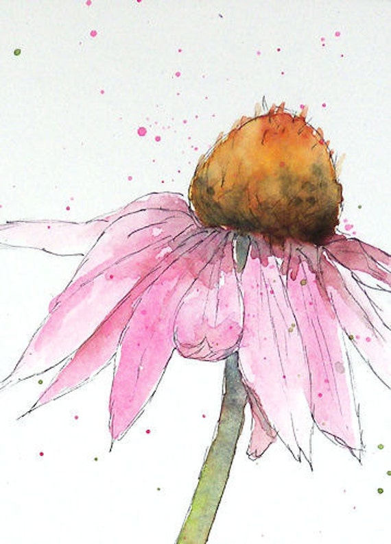 Coneflower ACEO Tiny Watercolor painting by PatriciaHendersonArt