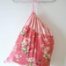 Shabby Chic Laundry Bag. Lingerie Bag. Roses and Ticking Stripe. Salmon Pink