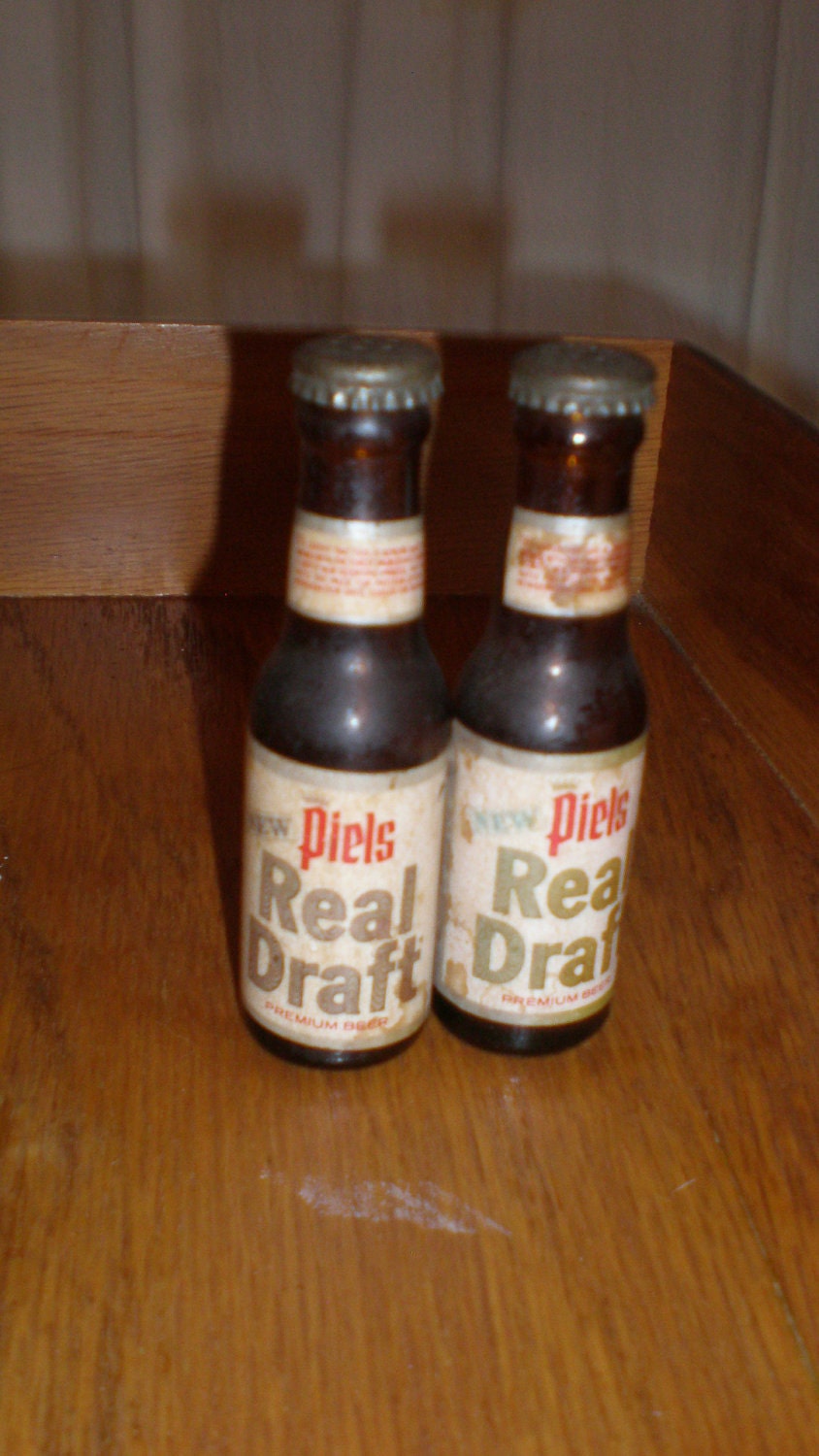 Draft Beer Piels Salt & Pepper Shakers Amber Glass Bottles