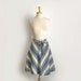 1970s chevron stripe midi length skirt in shades of blue and ivory, size medium