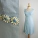 1960s empire waist a-line mini dress size small in baby blue linen