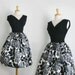 1950s black and white floral print party dress size medium or small