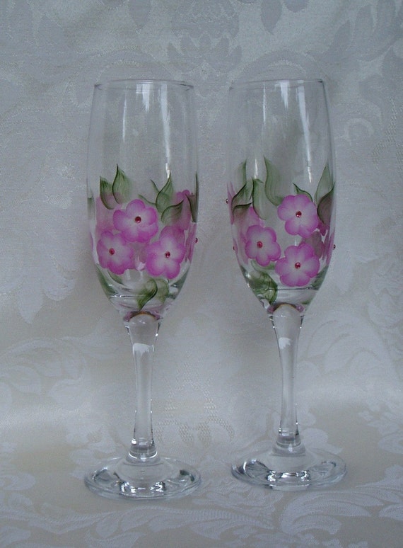 Champagne toasting glasses Pink Poppy and by NancysClassyCreation