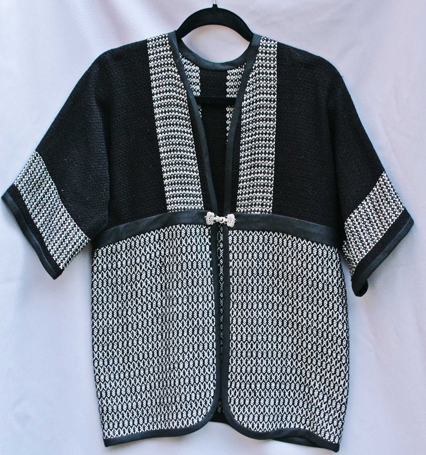 Cotton handwoven jacket gray black hand woven hand made
