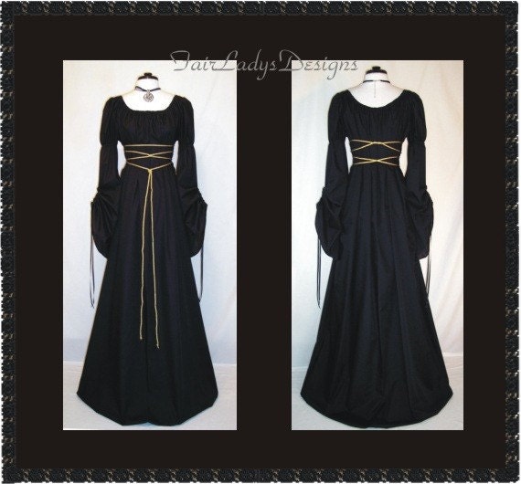 Sale ~ Gorgeous Medieval/Renaissance Black Cathedral Sleeve Costume Gown, Custom made to order in your Color. by FairLadysDesigns steampunk buy now online