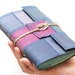 Recycled leather journal artist's medium diary book sketch hand sewn blank color block patchwork blue lavender map