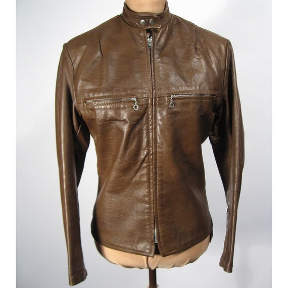  Harley Davidson brown leather cafe moto jacket 1970 s