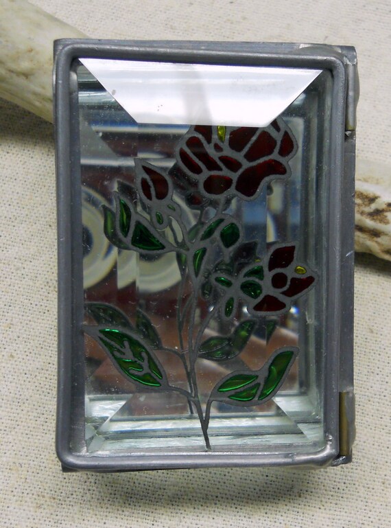 Stained Glass Box with Rose Pattern Baked on Lid