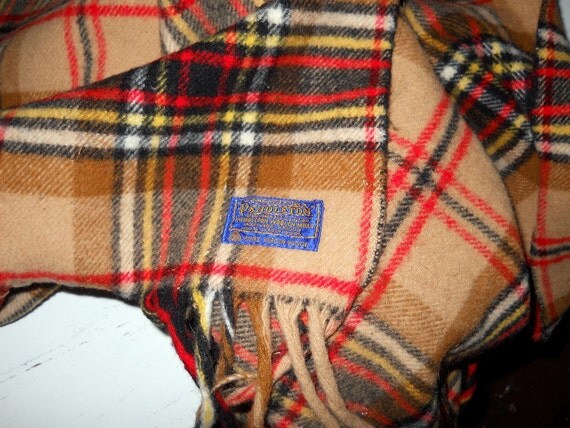 Vintage Pendleton Wool Plaid Blanket Or Throw In Shades Of