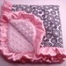 Luxury Baby Blanket Lovey Security Size - Black and White Dotted Circle Flannel and Light Pink Minky with Ruffle