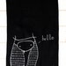 Owl Hello towel - Handpainted linen dishcloth - Black linen owl towel - Perfect gift for housewarming - Hostess gift - Woodland