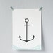 Anchor and Waves postcard - Professionnally printed illustrated postcard - Anchor and Waves card - Grey and teal blue