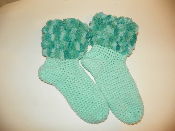 green pom pom trim mint Size Hand Green 6 7 with Slippers Crochet Pom Trim Pom Socks Mint