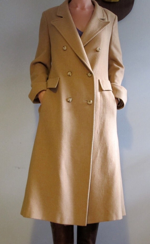 Vintage Camel Hair Double Breasted Coat // Long Coat in