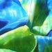 Large square silk scarf - Colorful ripples in blue, green and yellow