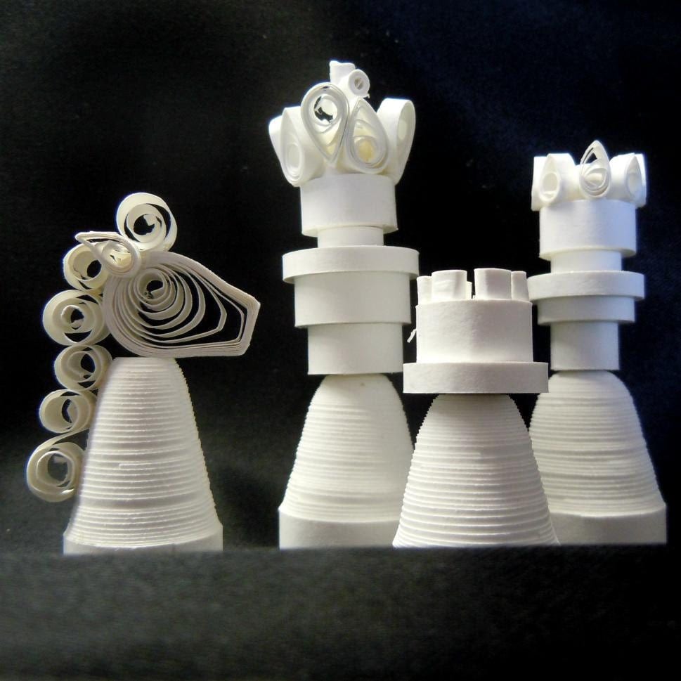 Quilled paper chess set hand made