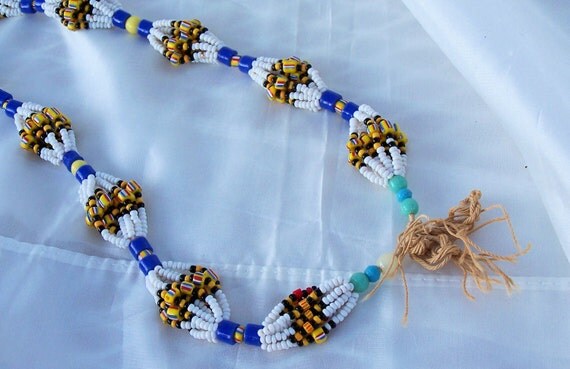 Vintage Native American Chevron Trade Bead Necklace