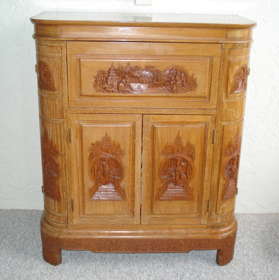 Vintage Teak Bar Japanese 1940's Hand carved Teak with