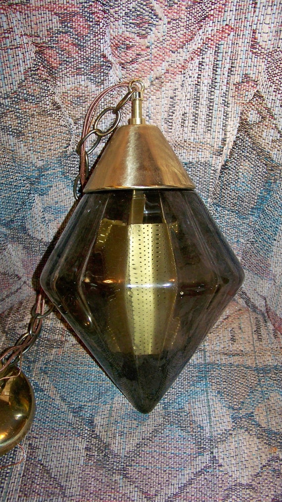 Vintage Amber Glass Hanging Swag Light Lamp Smokey Glass And 1604