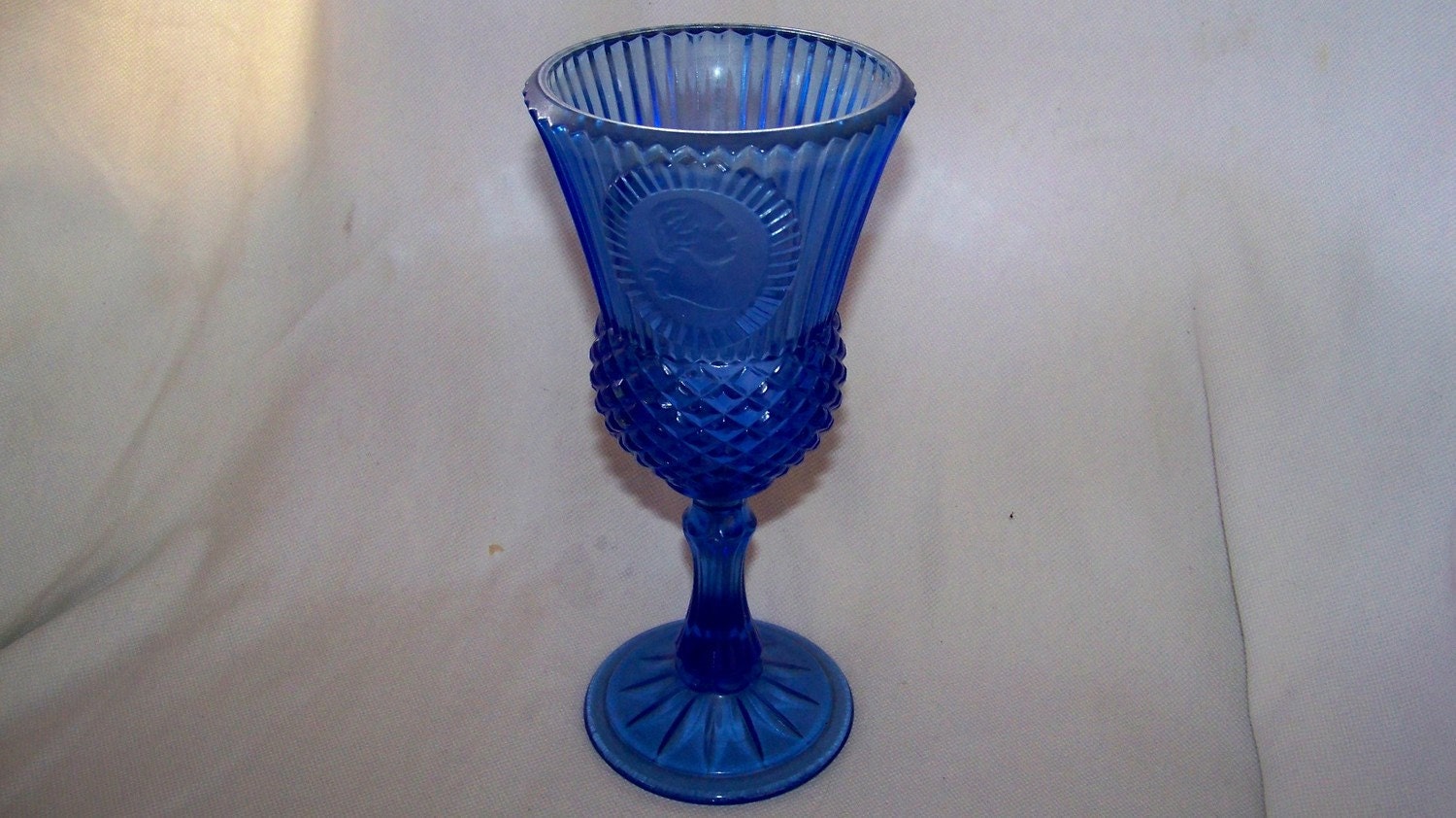 Vintage Cobalt Blue Glass Tall Goblet Pedestal Vase