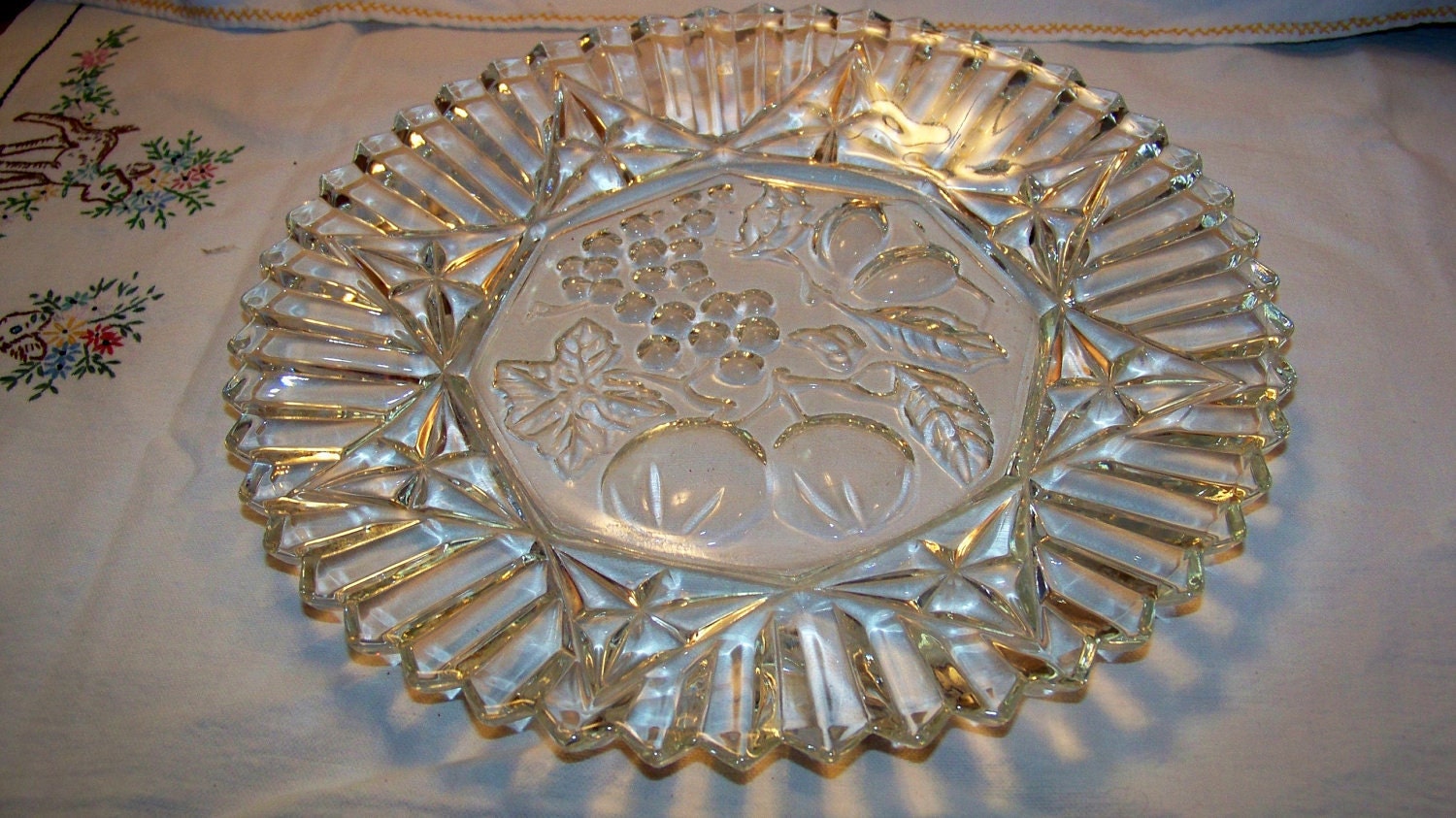 Vintage Large Glass Round Serving Platter with Fruit by Pohlmans
