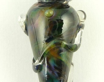 Purple & Green Lampwork Glass Focal Bead