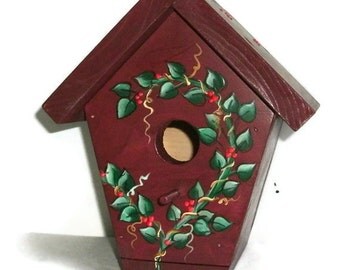 Barn Red Hand Crafted Wood Bird House- Indoor/Outdoor