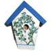 Handmade Bird House - Hand Painted Bird House - Blue & White Bird House