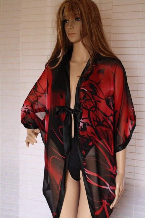 Items similar to black and red bathing suit cover up ...