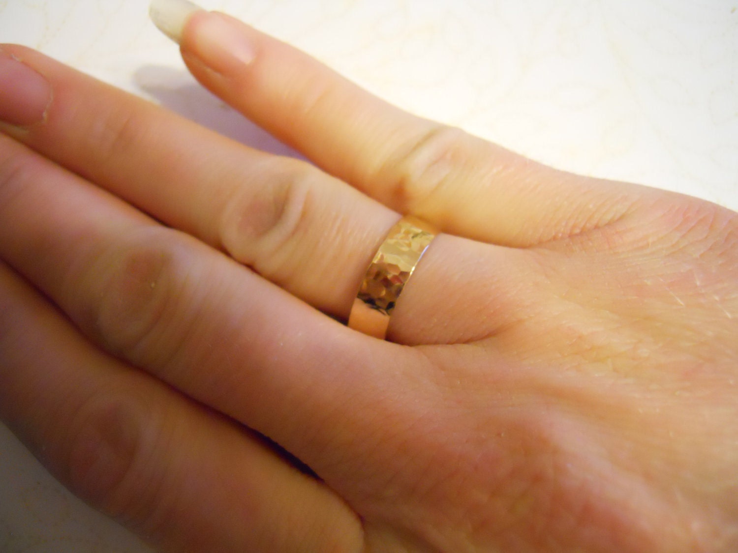 Wide Band Ring Hammered 14k Gold Filled