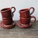 Ceramic Espresso Cups & Saucers in Rustic Red - Set of 4