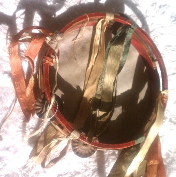 Vintage Tambourine with Ribbons
