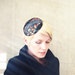 Cocktail hat Japanese Night Garden black kimono print pillbox hat