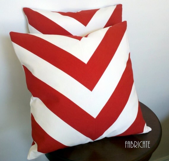 Items similar to Wide Stripe Chevron RedPillow Cover on Etsy