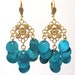 Chandelier Earrings, Teal and Gold Filigree Chandelier Earrings, Gold and Teal Earrings, Party Earrings, Women's Jewelry