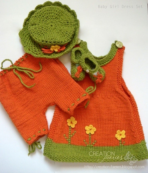 Items similar to Baby girl clothes dress set hand knitted 06 months (Limited offer Free