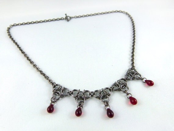 Dracula's Aura Gunmetal Chainmaille Necklace in Red Made