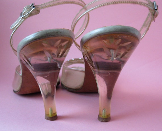 Vintage 1950s Lucite Shoes De Liso Debs Rhinestone Peep Toe